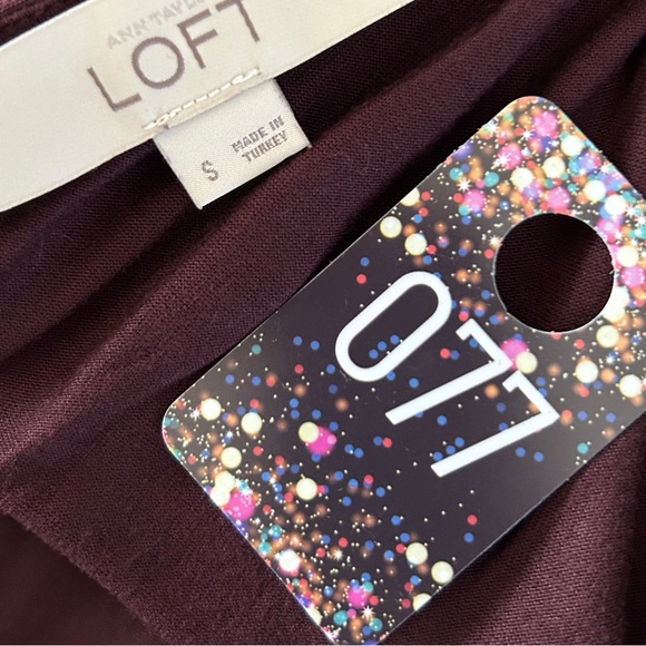 4/$20 LOFT Pleated Blouson Blouse Burgundy Plum Tie-Back Long Sleeve Top Small - Picture 6 of 6